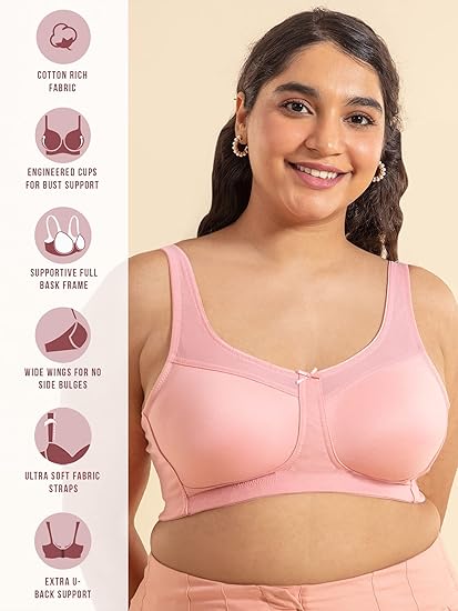 NYKD Women’s Cotton Casual Minimizer Bra Wire-Free, Full Coverage, Everyday Comfort
